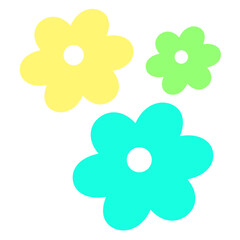 Simple Flat Design Flower Icon Set in Yellow Green and Blue Colors