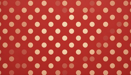 Red background with a dense pattern of tan polka dots creating a textured and visually rich surface