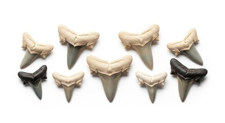 Shark Tooth Collection on White Background