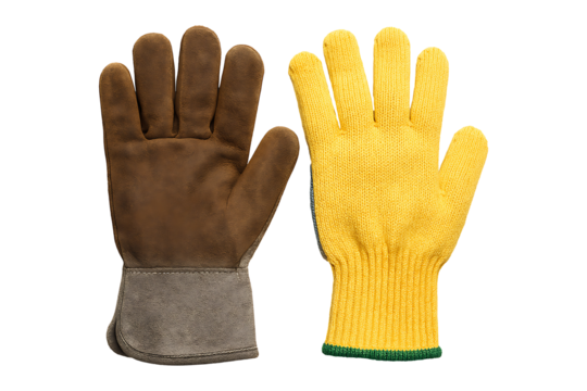 Work Gloves Mixed Materials Pair Isolated on a Transparent Background