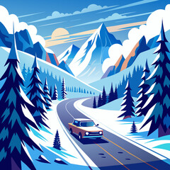 Winter Road Trip Through Mountains