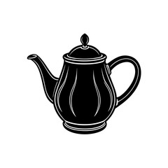 Classic black and white teapot illustration for beverage service