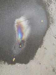 Closeup Stains of gasoline on asphalt