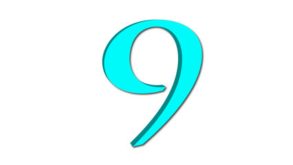 3d cyan color number nine
