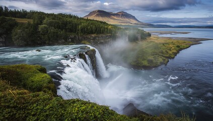Fototapeta premium Latefoss waterfall in Norway, showcasing the risk of erosion