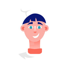 Stylized Illustration Of A Smiling Young Person With Blue Eyes And Dark Hair With A Transparent Background And Subtle Arrows Suggesting Movement