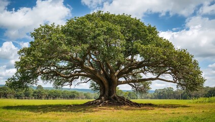 Obraz premium The tree has elaborate foliage above, showcasing a unique growth pattern