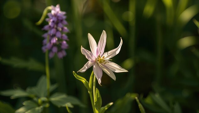 Detailed columbine wildflower in soft pastel shades
