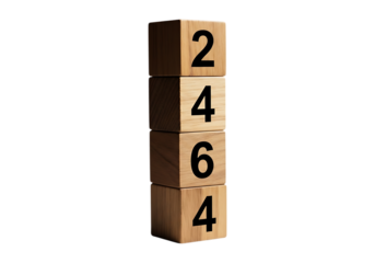Stack of wooden alphabet blocks with numbers isolated on transparent background