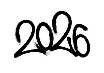 2026 spray-painted graffiti style numbers on white background.