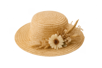 Straw sun hat with dried flower decoration
