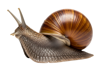Garden snail with detailed shell isolated on transparent background