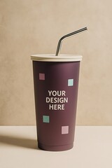 High-quality customizable drink cup mockup with metal straw, modern matte finish, and elegant studio lighting — perfect for branding designs.
