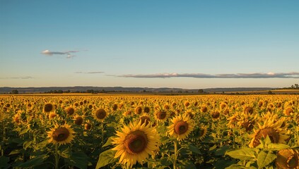 Obraz premium Field of sunflowers against a blue sky, seasonal change