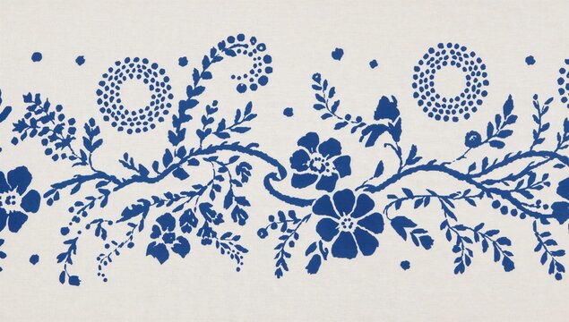 Katazome floral border design, traditional Japanese technique with katagami stencil, ornamental pattern for textiles