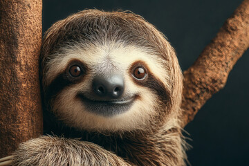 sloth in its natural habitat, watching from a high branch