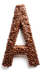 Letter A made from chocolate and coffee beans isolated on white background