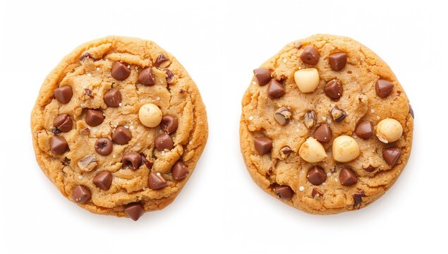 Chocolate chip cookies with hazelnuts on a white background, indulgent treat, National Cookie Day