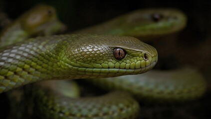 Obraz premium Indonesian pit viper snakes in a natural setting, showcasing their venomous nature