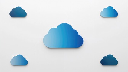 A cloud symbol surrounded by additional images, flat cobalt and gray designs on a white background, graphic elements for visual communication