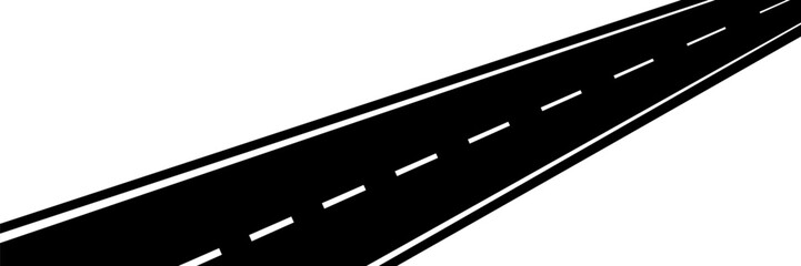 Long straight empty highway going away on white background, concept of road trip, travel, journey, destination, future, perspective, success and transportation