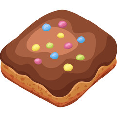 Square Chocolate Cake With Colorful Candy Sprinkles on Transparent Background Isometric 3D Illustration