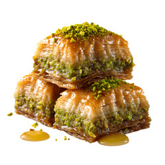 Exquisite Baklava Stack with Pistachios on White Background for Food Lovers