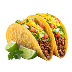 Delicious Ground Beef Tacos Isolated on White Background