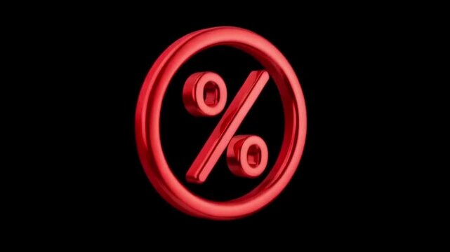 A red percentage symbol rotating slowly against a plain black background in a short animation