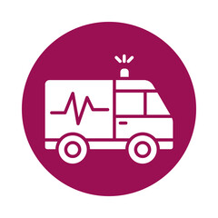 White ambulance icon with heartbeat line isolated on transparent background