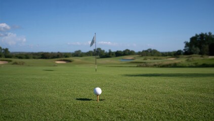 Fototapeta premium Game of golf featuring a ball on the grass, focus on technique and precision