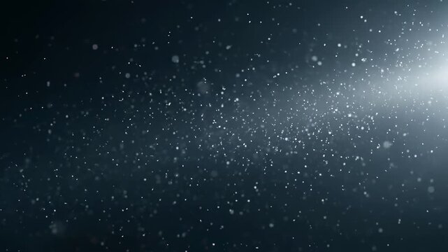 Abstract Particles Floating in Dark Space with Light Flare.