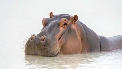 Fototapeta premium Hippopotamus in natural habitat, emphasizing wildlife observation