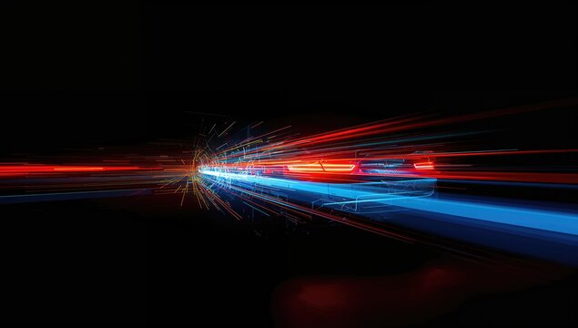 Long exposure light trails against a dark backdrop, ideal for technology-themed design