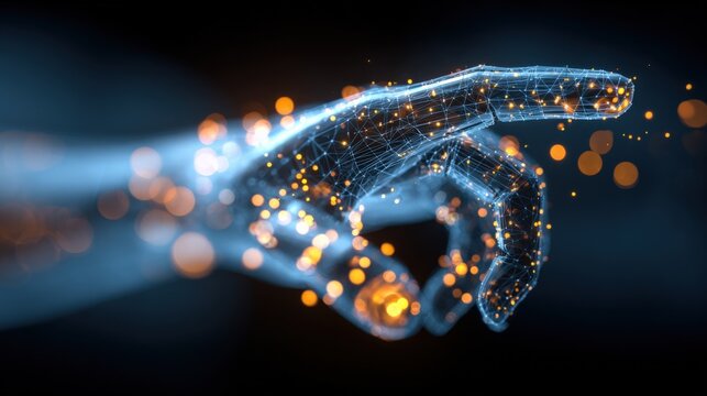 Abstract Digital Hand with Glowing Particles Representing Technology, Connectivity, and Futuristic Concepts