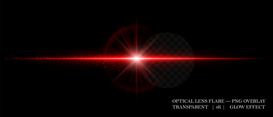 Horizontal optical lens flare with glowing dust and luminous beam. Great for cinematic overlays, highlight accents, and futuristic design compositions.