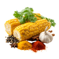 Vibrant Fresh Corn and Spices Arrangement with Cilantro for Culinary Concepts