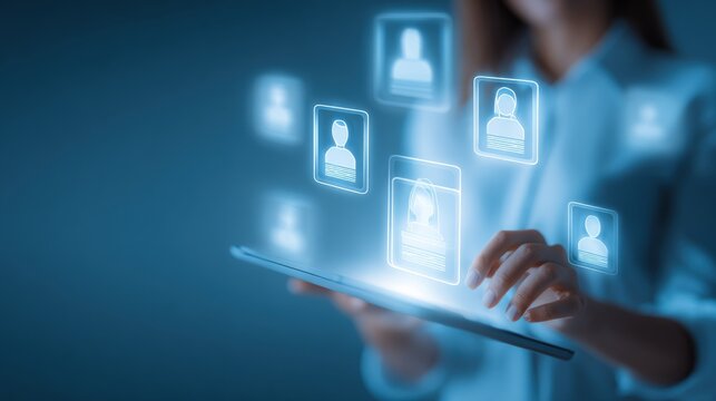 Human Resources Technology: Woman Using Digital Tablet for Recruitment and Talent Acquisition Process
