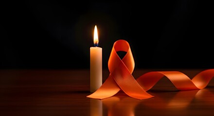 Symbolic orange ribbon and glowing candle evoke hope, remembrance, and support for crucial awareness campaigns