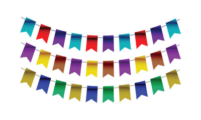 Fototapeta premium Colorful Triangular Party Flags Bunting Garlands Vector