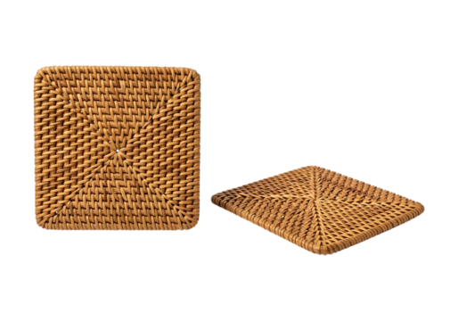 Woven bamboo coasters set isolated on transparent background