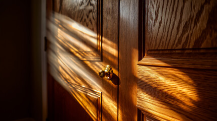 Sunset Shadows and Fragments of Memory on a Wooden Door