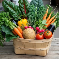 Fresh Harvest - A Basket Overflowing with Colorful Vegetables.