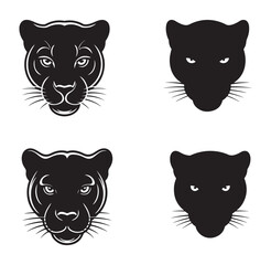 Set of panther head illustrations black and white vector design great for logo design and branding