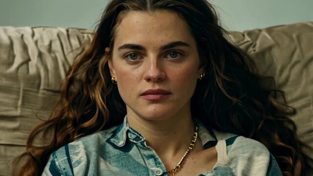 Woman experiencing subtle emotional shift indoors
