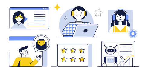 Customer service and support concepts including feedback communication and ai assistance