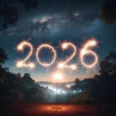 “Sparkler writing 2026 in air, long exposure, magical night moment.”