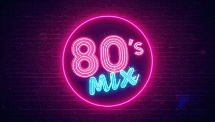 1980s music mix, retro disco style with neon elements, ideal for a vibrant party backdrop