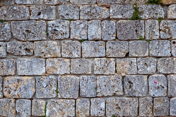 Durable stone wall featuring a textured surface with a unique pattern, showcasing the beauty of outdoor paving and design elements in a functional way with copy space