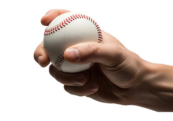 Hand gripping a baseball isolated on transparent background